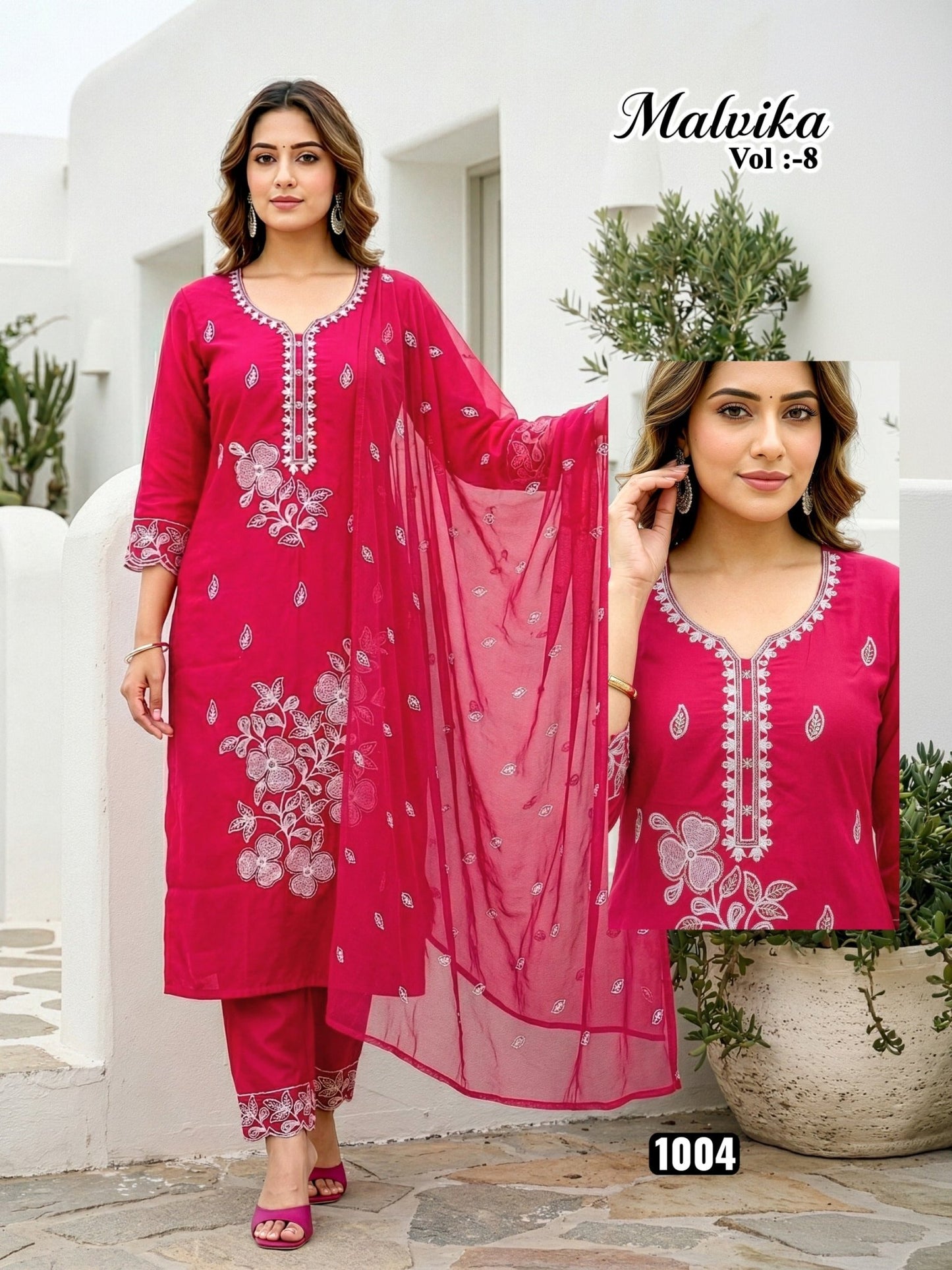 Malvika Vol 8 Roman Silk Kurti Pant Dupatta Set - Amrah Wholesale