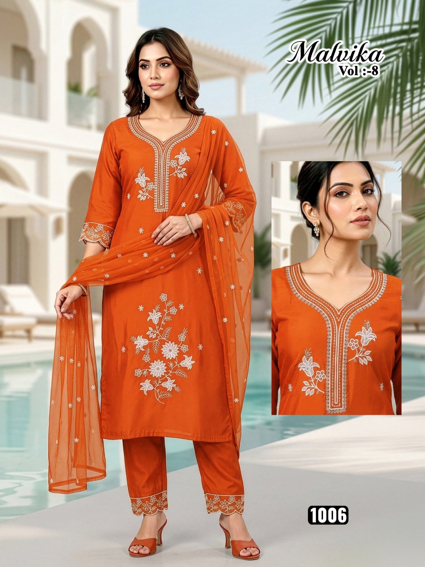 Malvika Vol 8 Roman Silk Kurti Pant Dupatta Set - Amrah Wholesale