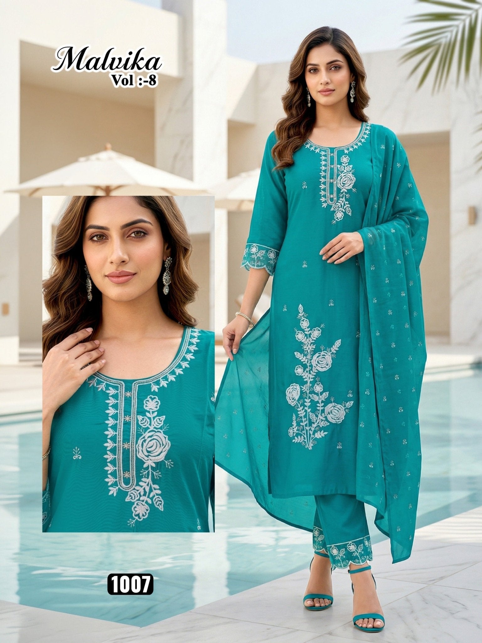 Malvika Vol 8 Roman Silk Kurti Pant Dupatta Set - Amrah Wholesale