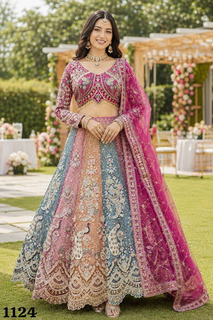 MRUDANGI MORNI VOL-9 Premium Net Heavy Resham Embroidered Lehenga