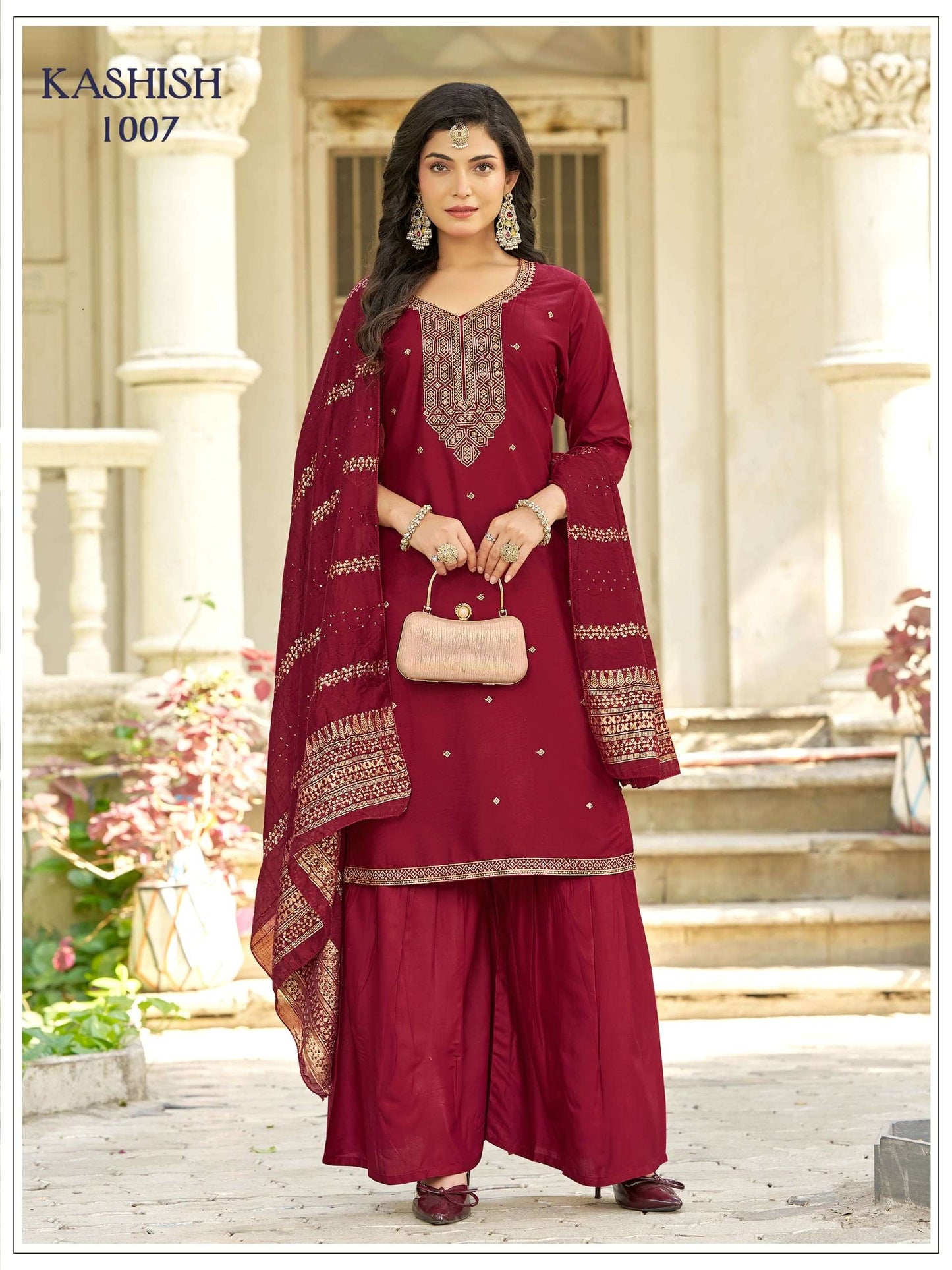 Mukesh Kashish 1001–1007 Rayon Sharara Salwar Suit Set