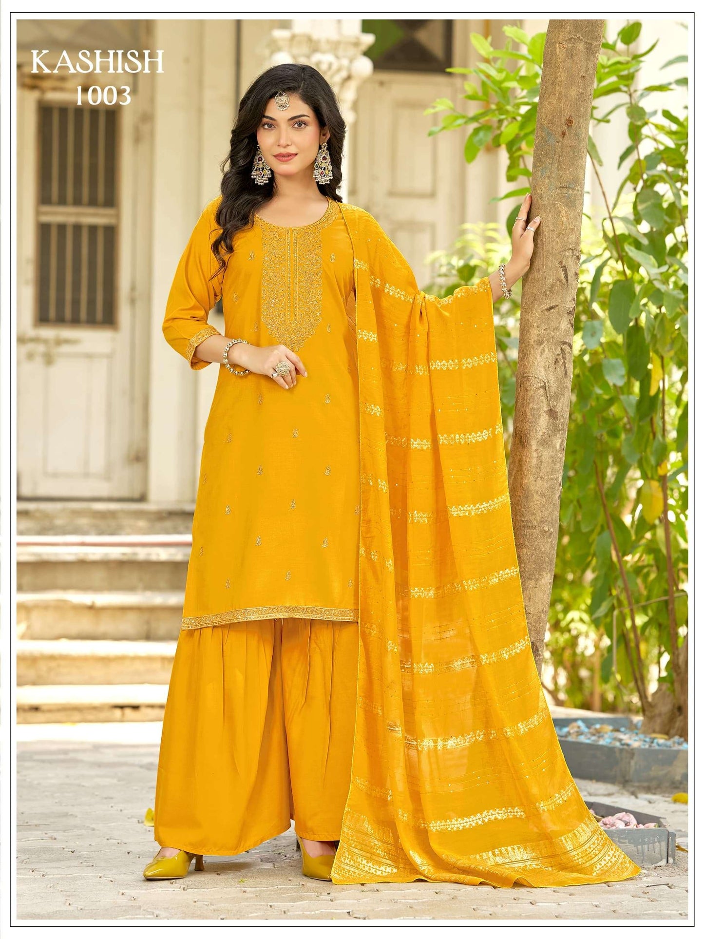 Mukesh Kashish 1001–1007 Rayon Sharara Salwar Suit Set