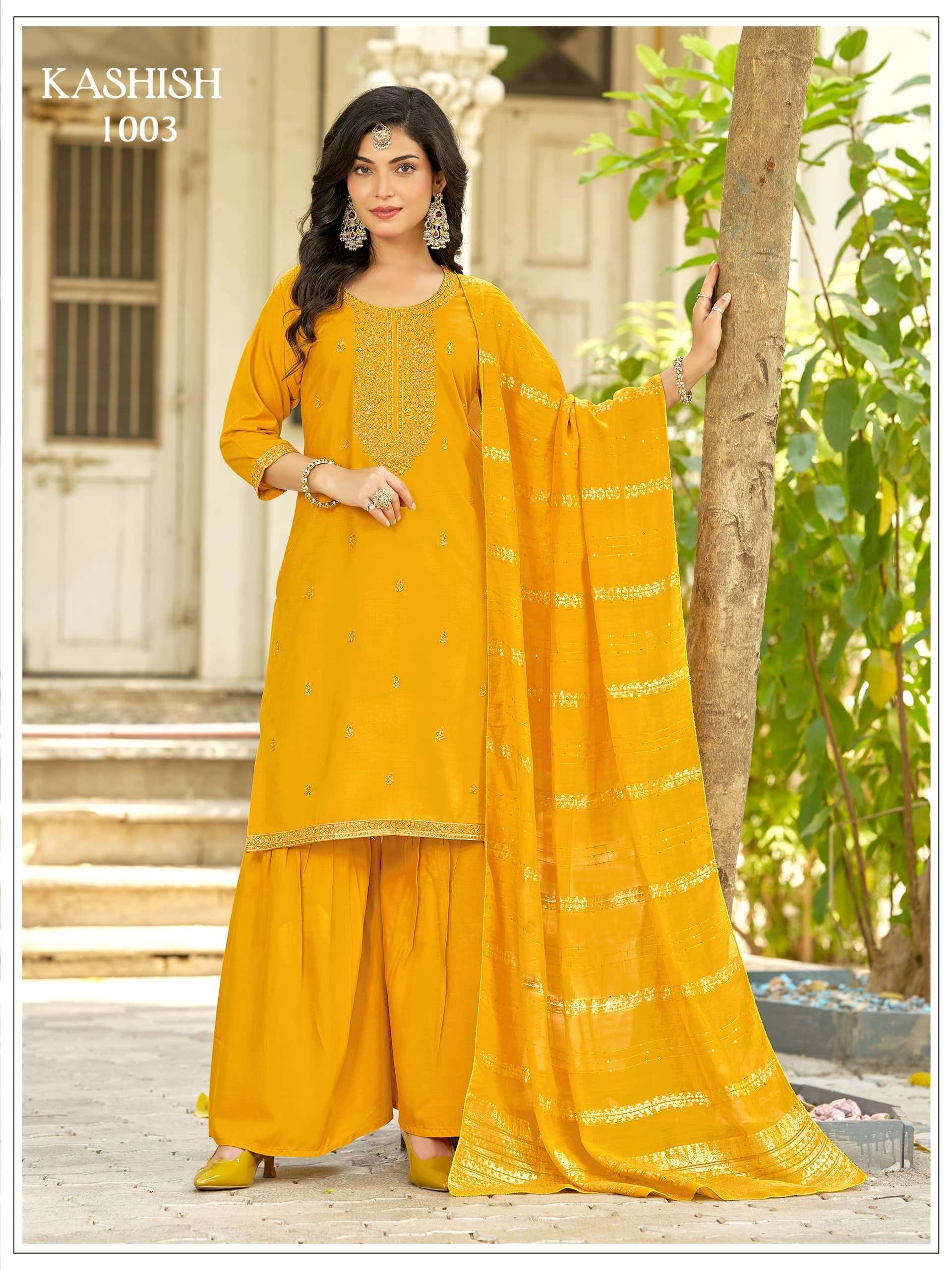 Mukesh Kashish 1001–1007 Rayon Sharara Salwar Suit Set