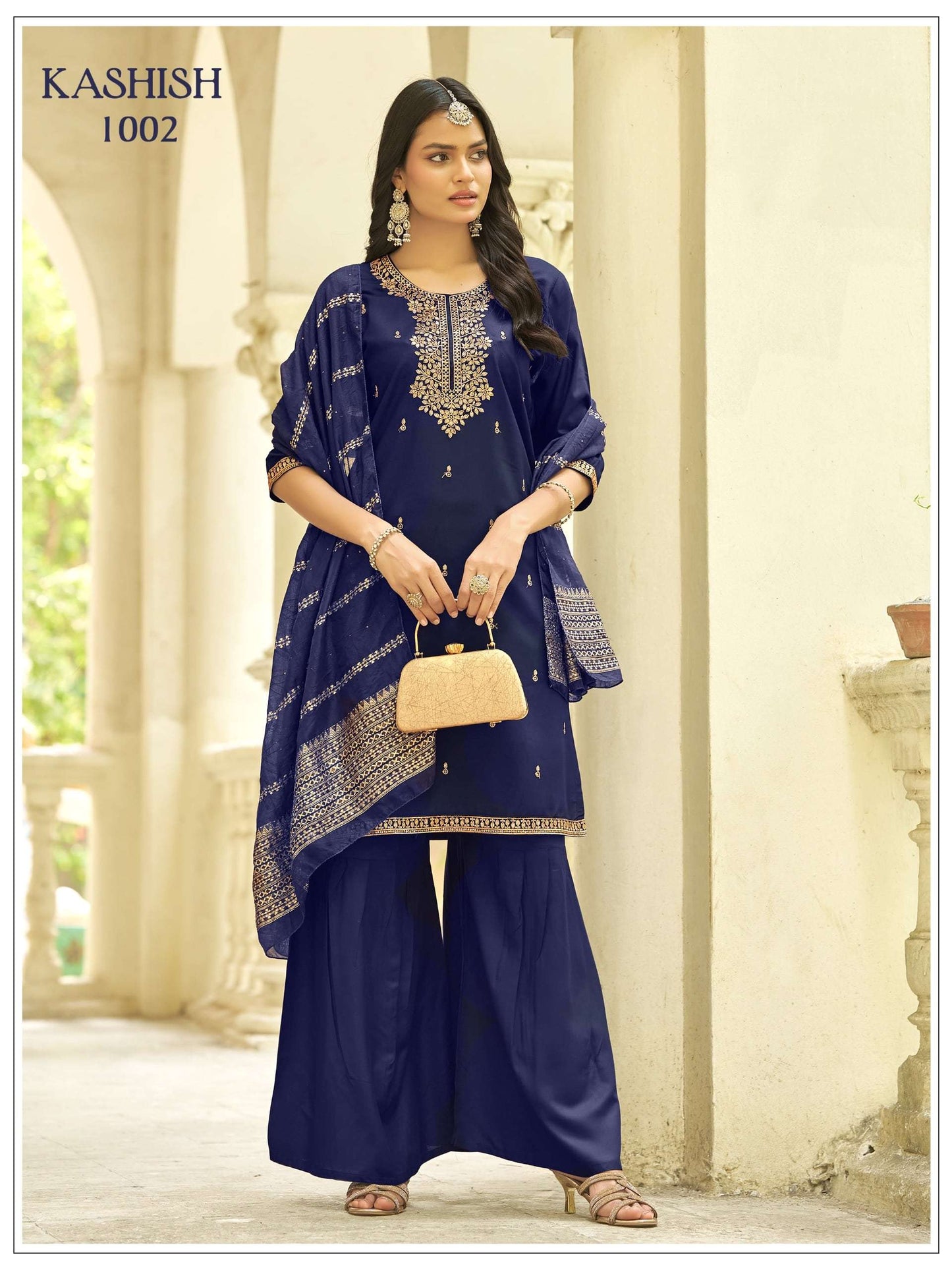 Mukesh Kashish 1001–1007 Rayon Sharara Salwar Suit Set