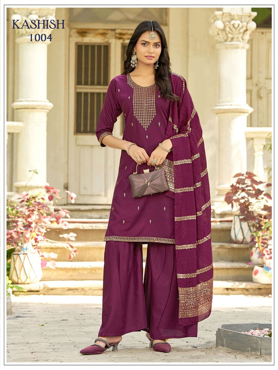 Mukesh Kashish 1001–1007 Rayon Sharara Salwar Suit Set
