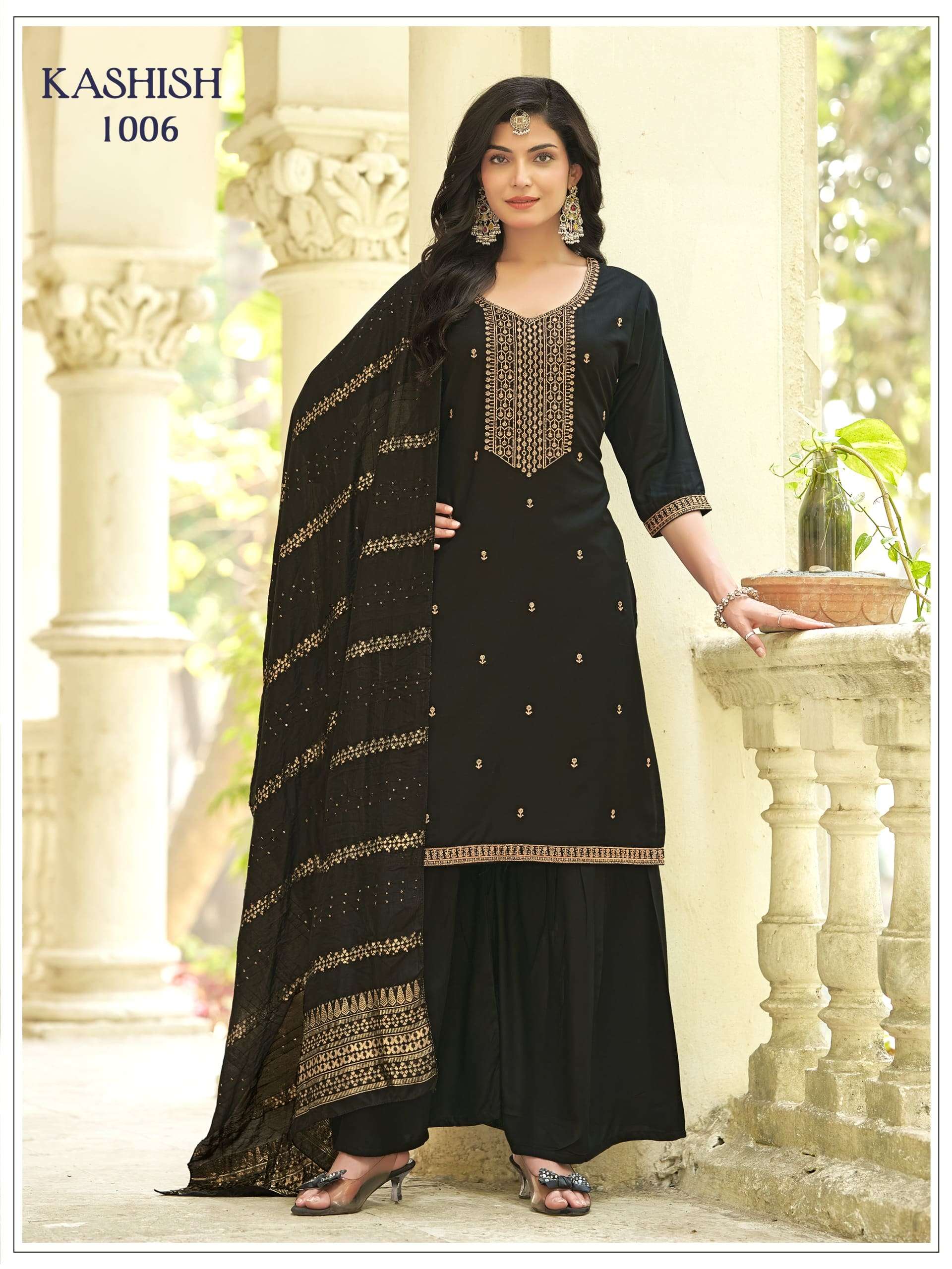 Mukesh Kashish 1001–1007 Rayon Sharara Salwar Suit Set
