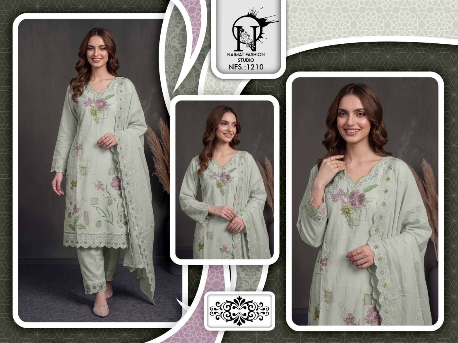 NAIMAT FASHION NFS-1210 Cotton Embroidery Hand Work Pakistani Suit Set