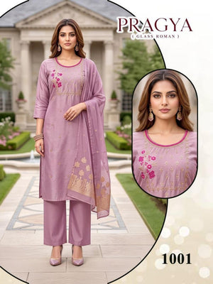 Amrah Wholesale Pragya Vol 1 Roman Glass Kurti Pant Dupatta Set