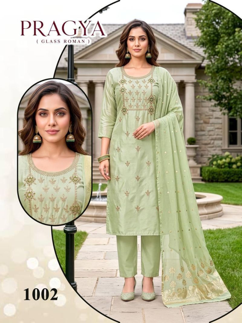 Amrah Wholesale Pragya Vol 1 Roman Glass Kurti Pant Dupatta Set