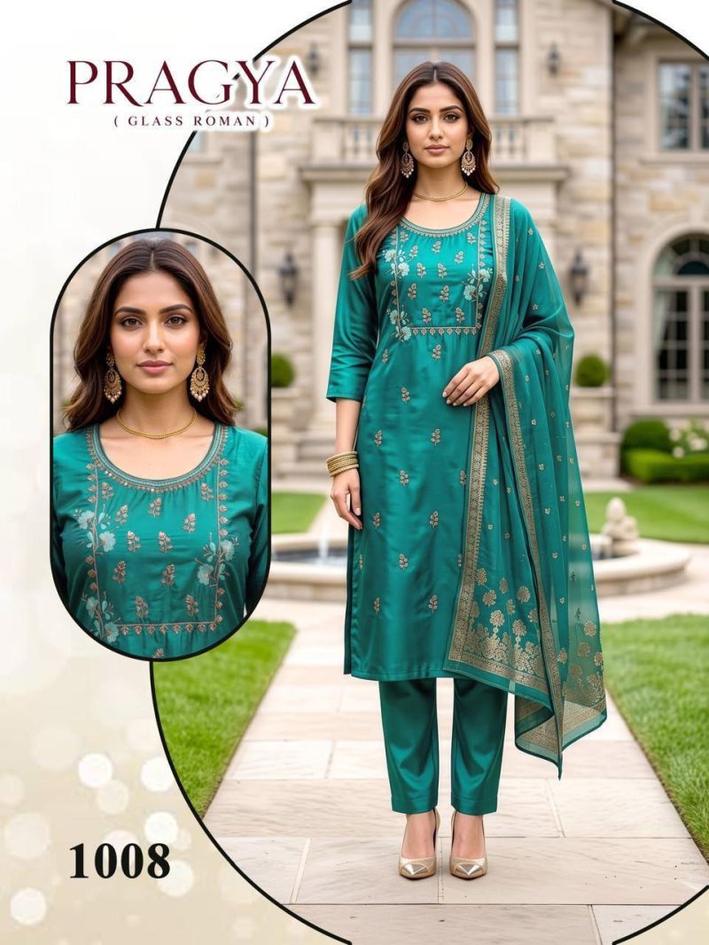 Amrah Wholesale Pragya Vol 1 Roman Glass Kurti Pant Dupatta Set