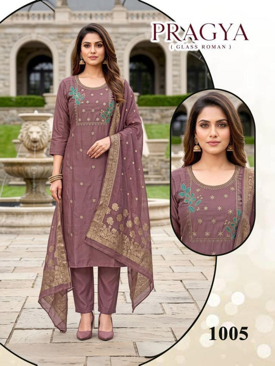 Amrah Wholesale Pragya Vol 1 Roman Glass Kurti Pant Dupatta Set