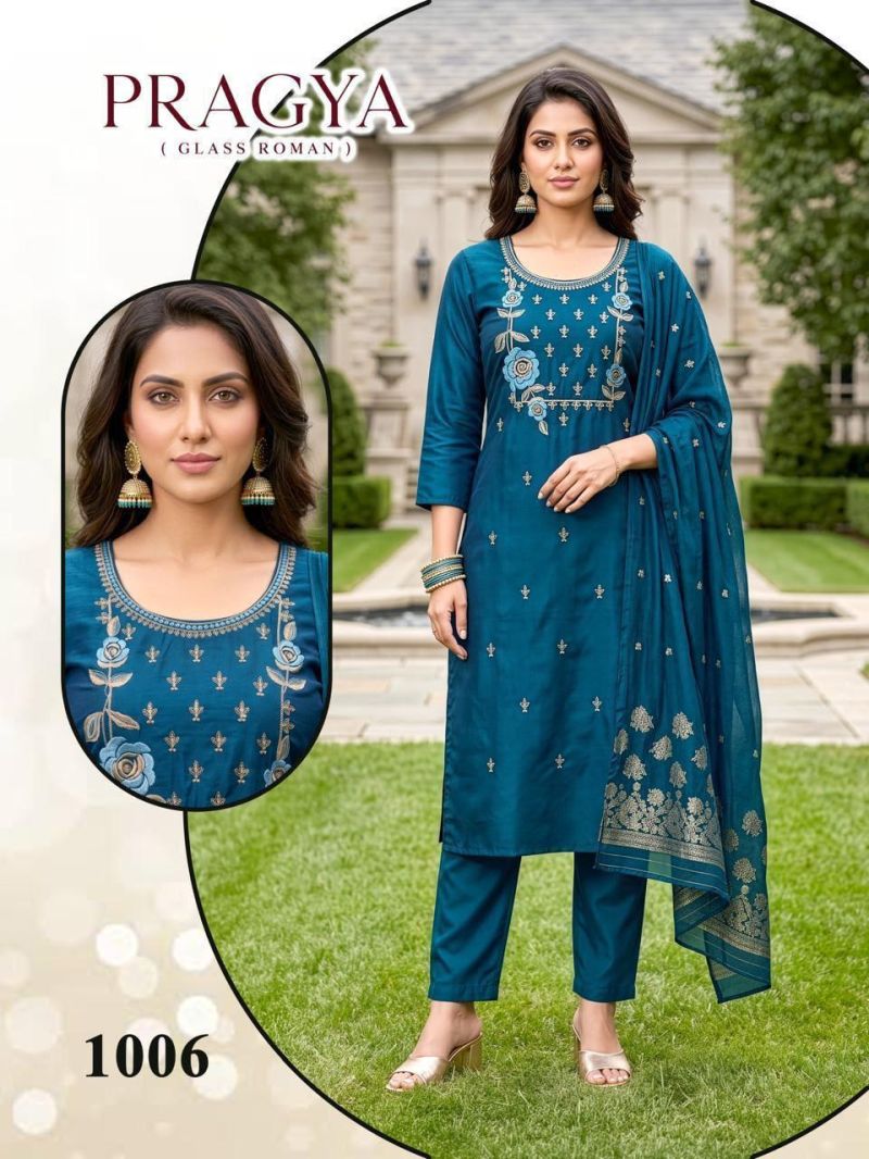 Amrah Wholesale Pragya Vol 1 Roman Glass Kurti Pant Dupatta Set