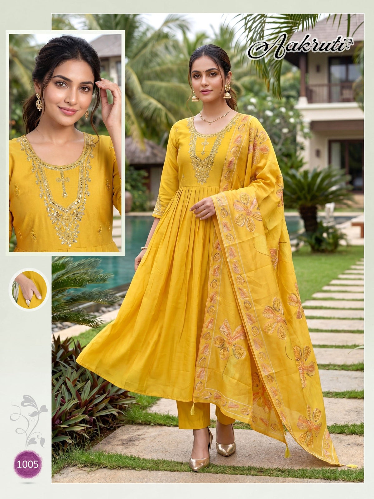 Aakruti Vol 1 Roman Silk Kurti Pant Dupatta Set - Amrah Wholesale