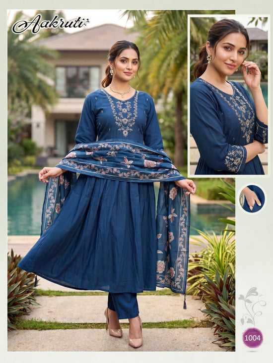 Aakruti Vol 1 Roman Silk Kurti Pant Dupatta Set - Amrah Wholesale