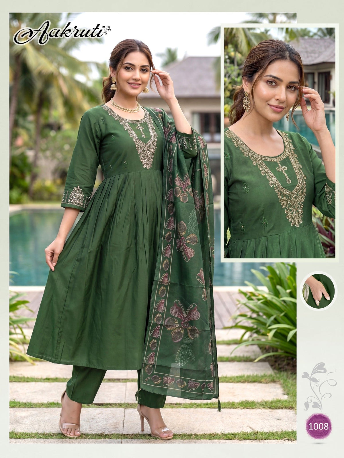 Aakruti Vol 1 Roman Silk Kurti Pant Dupatta Set - Amrah Wholesale
