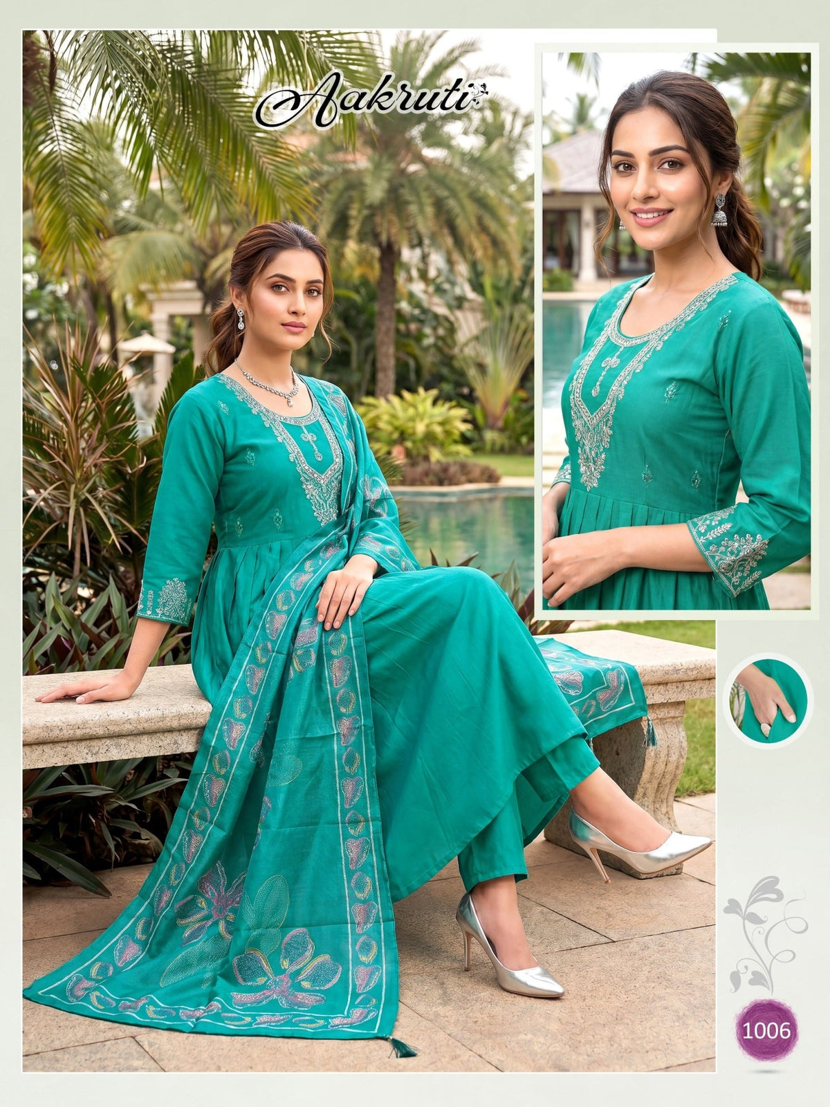 Aakruti Vol 1 Roman Silk Kurti Pant Dupatta Set - Amrah Wholesale