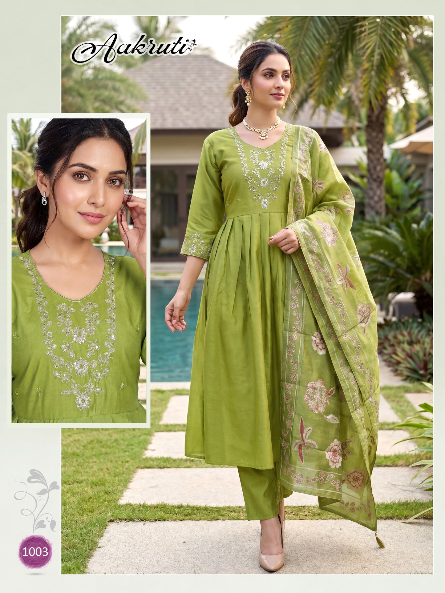 Aakruti Vol 1 Roman Silk Kurti Pant Dupatta Set