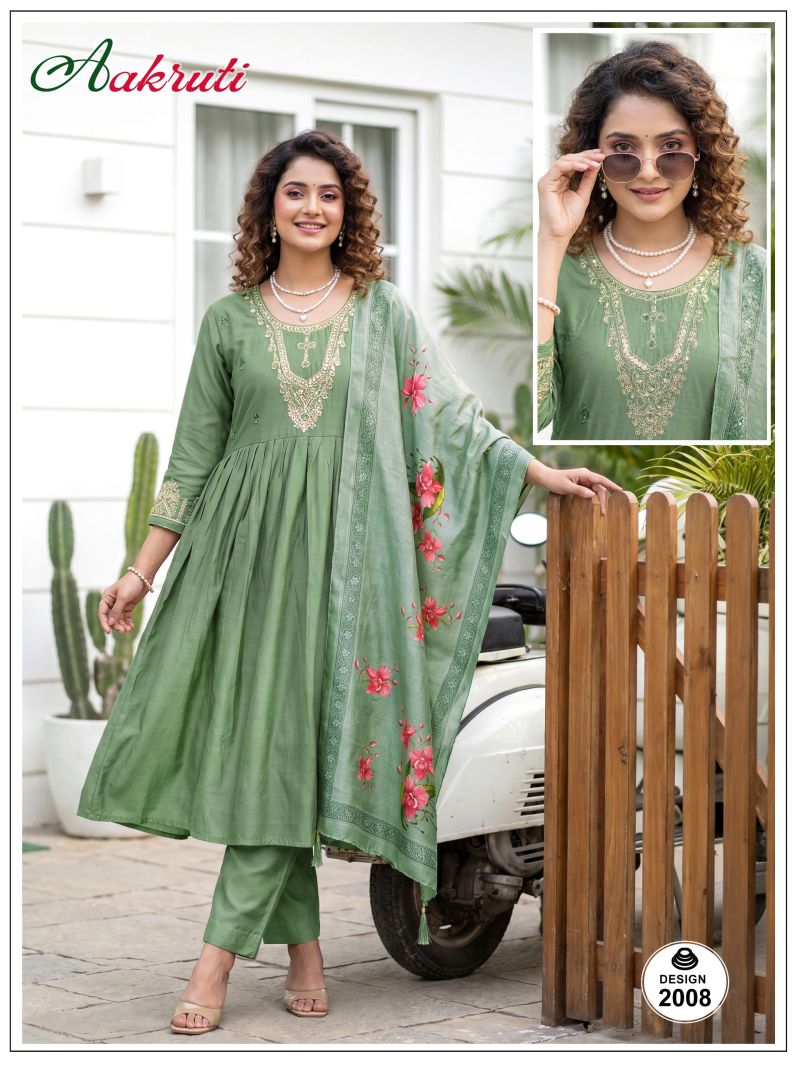 Amrah Wholesale Aakruti Vol 2 Roman Silk Kurti Pant Dupatta Set