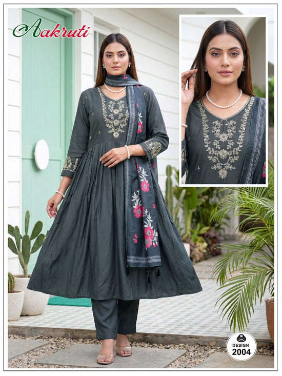 Amrah Wholesale Aakruti Vol 2 Roman Silk Kurti Pant Dupatta Set