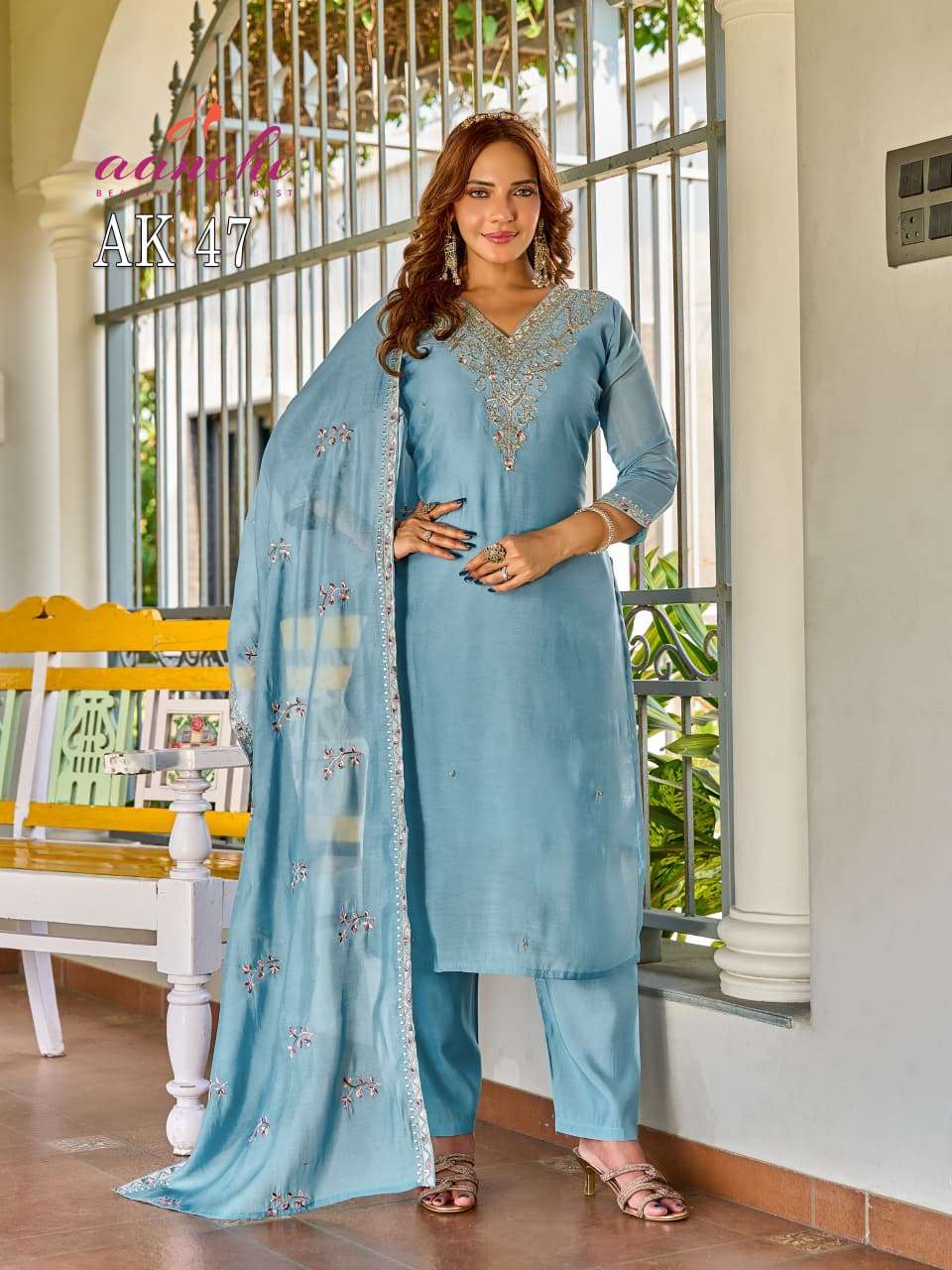 AANCHI AK-47 Cotton Embroidered Punjabi Suit Set - Amrah Wholesale