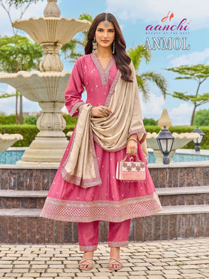 Aanchi Anmol Vichitra Silk Embroidered Salwar Suit Set
