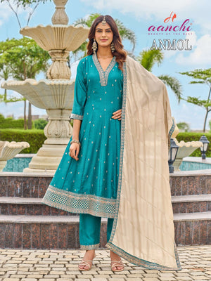 Aanchi Anmol Vichitra Silk Embroidered Salwar Suit Set