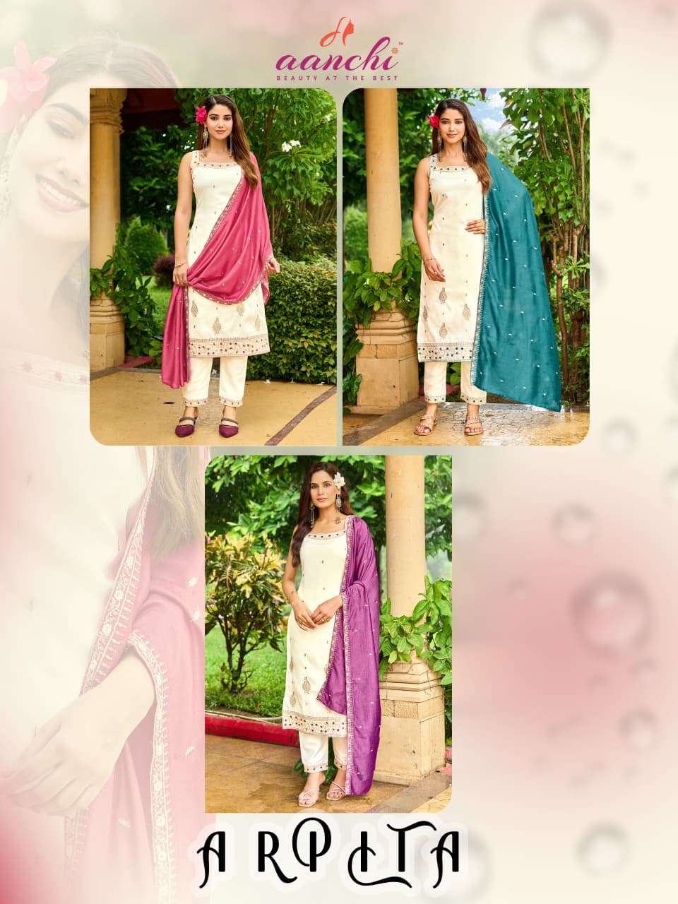 AANCHI ARPITA Crystal Silk Embroidered Salwar Suit Set - Amrah Wholesale