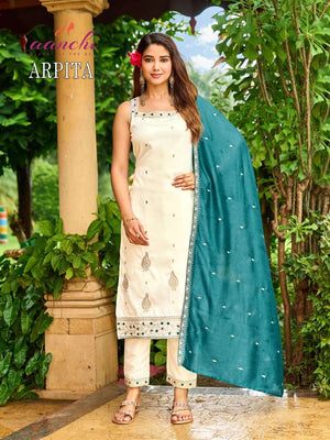 AANCHI ARPITA Crystal Silk Embroidered Salwar Suit Set - Amrah Wholesale
