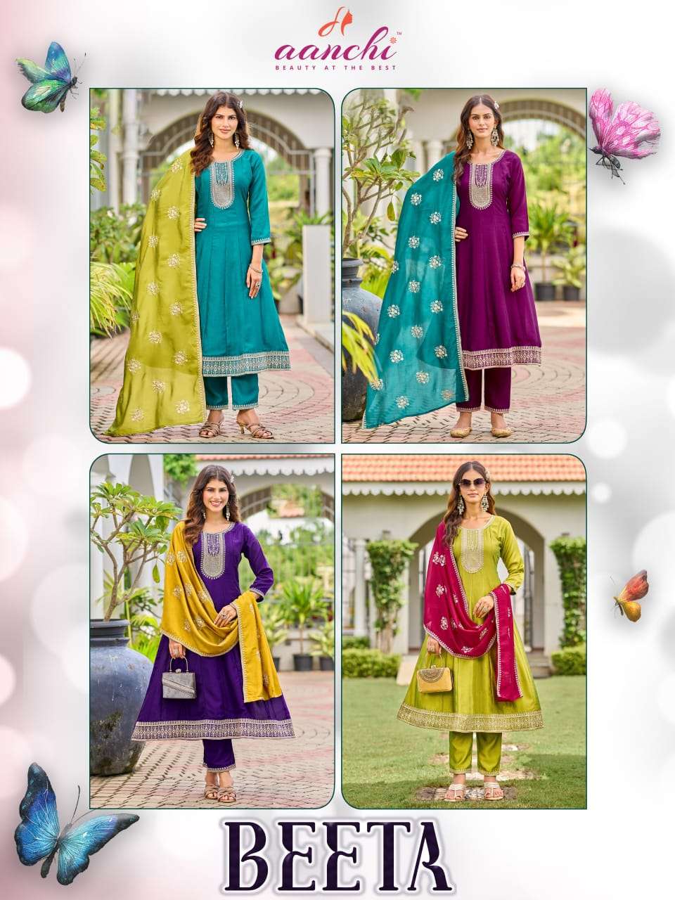 AANCHI BEETA Vichitra Silk Embroidered Anarkali Suit