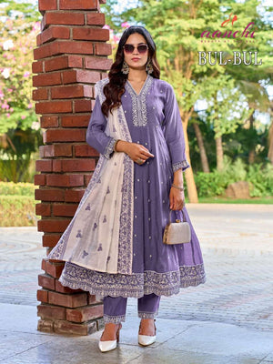 Aanchi Bulbul Mal Chanderi Embroidery Punjabi Anarkali Suit Set - Amrah Wholesale