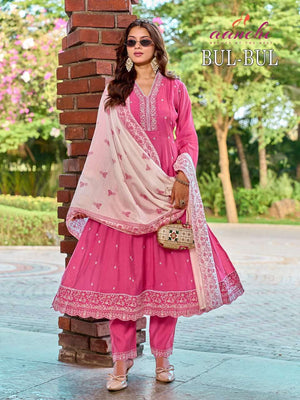 Aanchi Bulbul Mal Chanderi Embroidery Punjabi Anarkali Suit Set - Amrah Wholesale