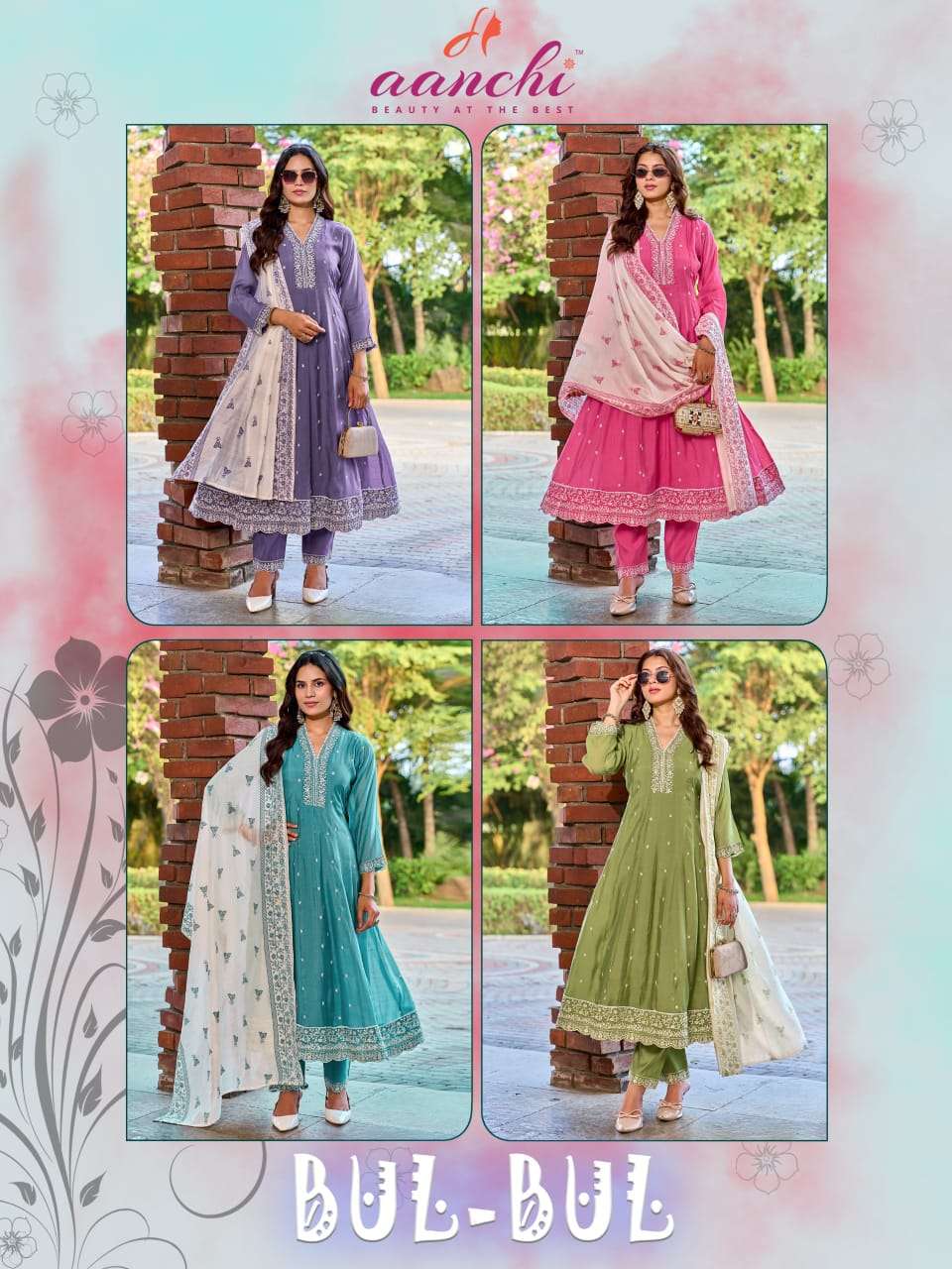 Aanchi Bulbul Mal Chanderi Embroidery Punjabi Anarkali Suit Set - Amrah Wholesale