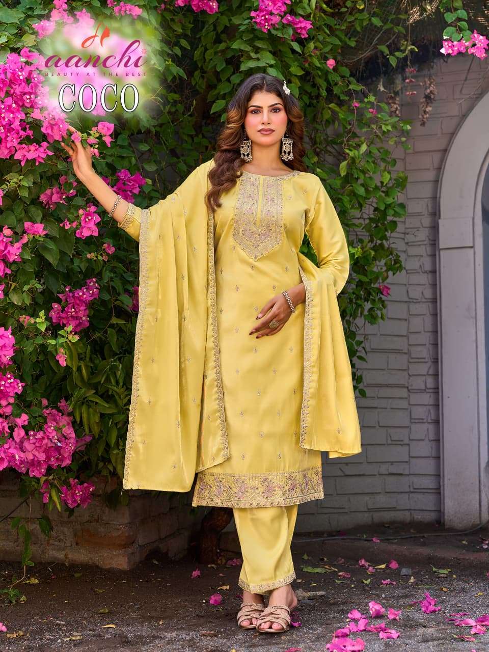 Aanchi Coco Glass Roman Kurti Pant Dupatta Set Wholesale - Amrah Wholesale