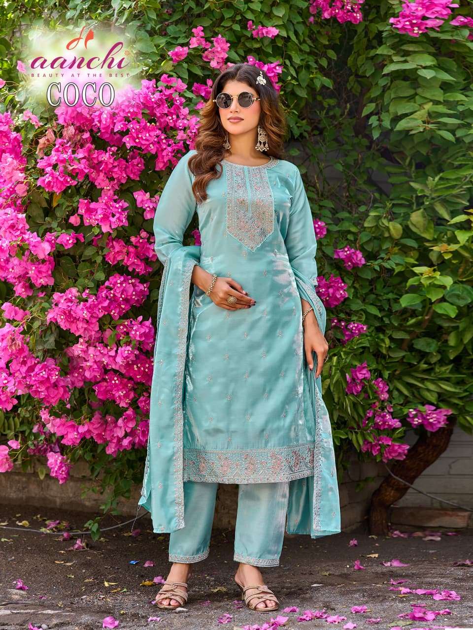 Aanchi Coco Glass Roman Kurti Pant Dupatta Set Wholesale - Amrah Wholesale