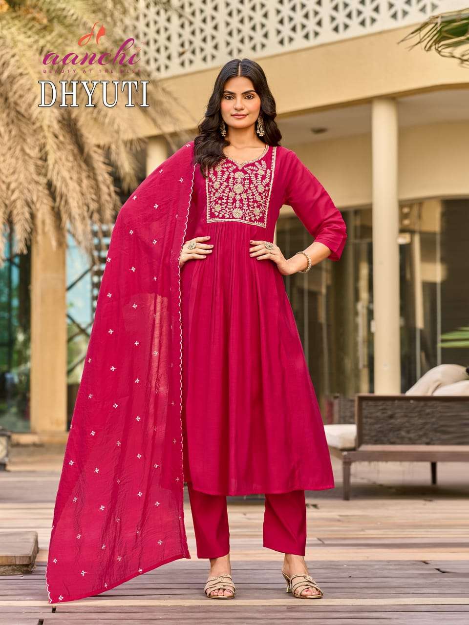 Aanchi Dhyuti Mal Chanderi Anarkali Punjabi Suit Set - Amrah Wholesale