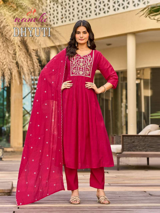 Aanchi Dhyuti Mal Chanderi Anarkali Punjabi Suit Set - Amrah Wholesale
