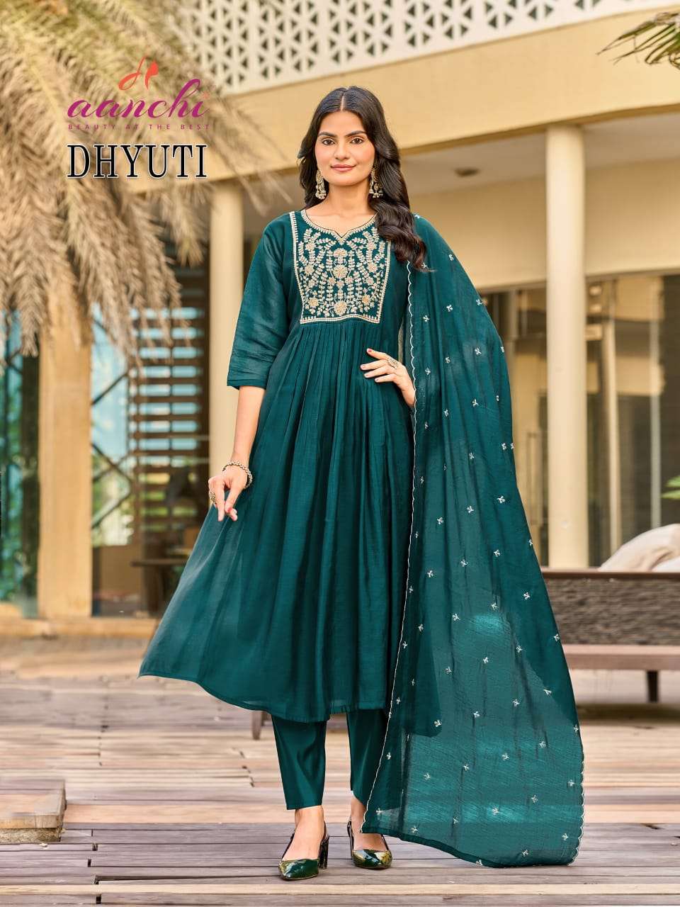 Aanchi Dhyuti Mal Chanderi Anarkali Punjabi Suit Set - Amrah Wholesale