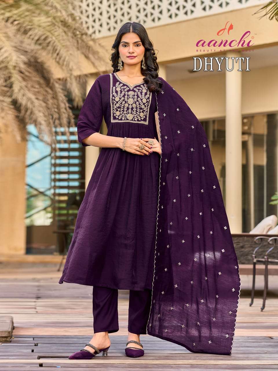 Aanchi Dhyuti Mal Chanderi Anarkali Punjabi Suit Set - Amrah Wholesale