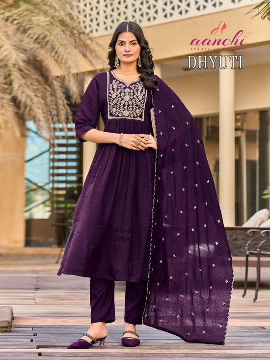 Aanchi Dhyuti Mal Chanderi Anarkali Punjabi Suit Set - Amrah Wholesale