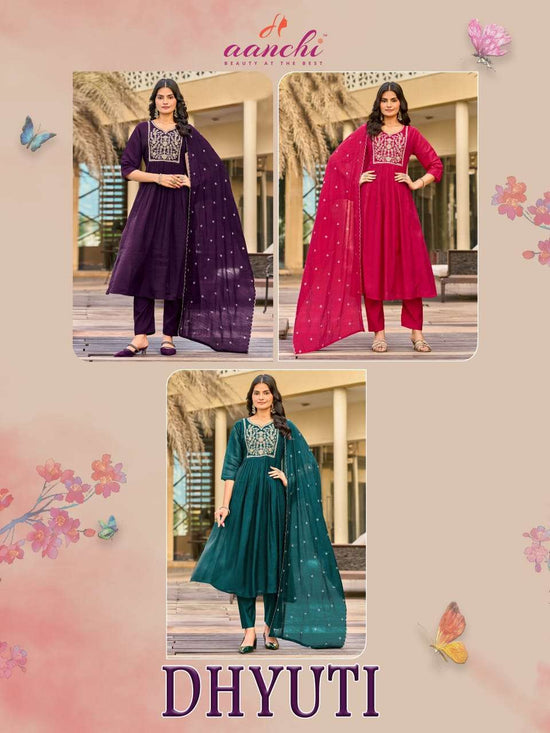 Aanchi Dhyuti Mal Chanderi Anarkali Punjabi Suit Set - Amrah Wholesale