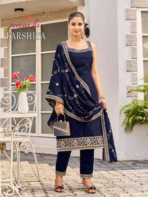 AANCHI FARSHITA Vichitra Silk Embroidered Stitched Punjabi Suit Set Wholesale Collection - Amrah Wholesale