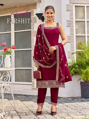 AANCHI FARSHITA Vichitra Silk Embroidered Stitched Punjabi Suit Set Wholesale Collection - Amrah Wholesale