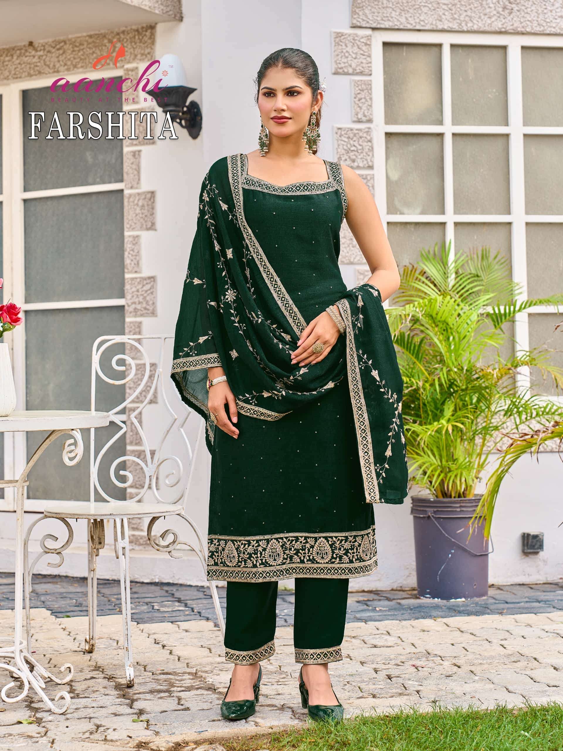 AANCHI FARSHITA Vichitra Silk Embroidered Stitched Punjabi Suit Set Wholesale Collection