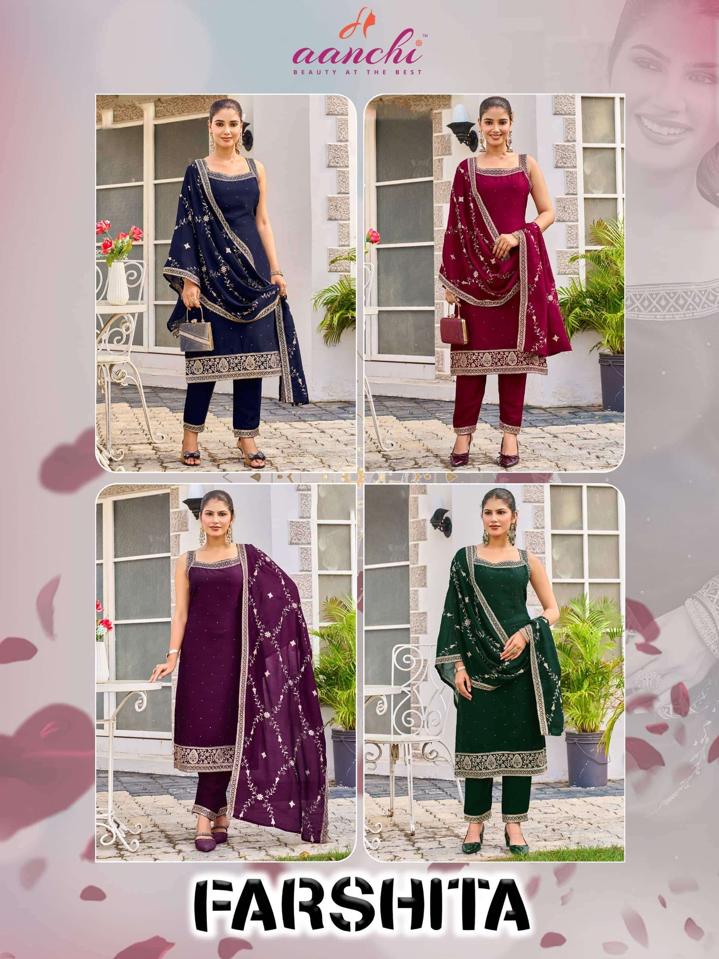 AANCHI FARSHITA Vichitra Silk Embroidered Stitched Punjabi Suit Set Wholesale Collection