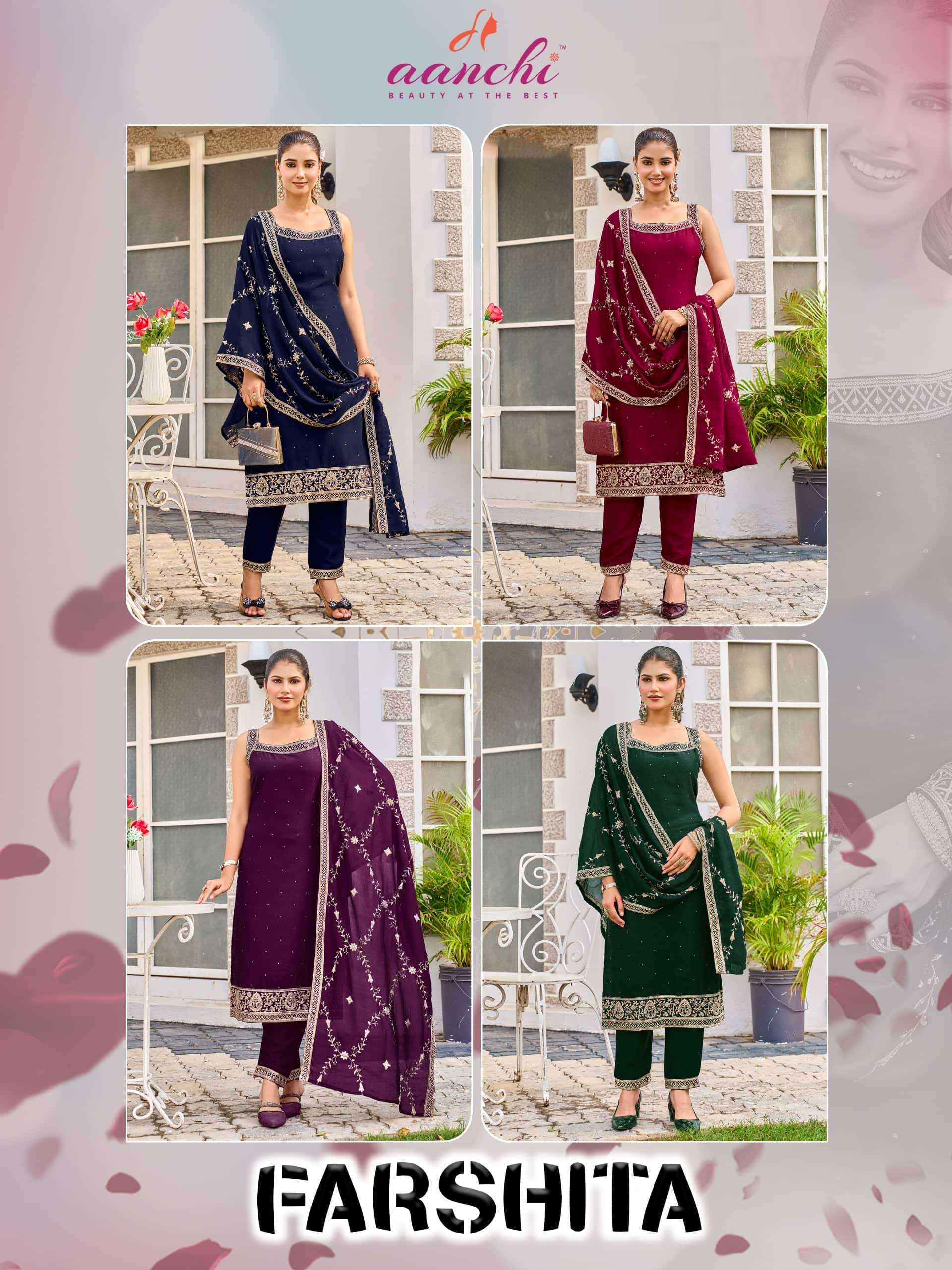 AANCHI FARSHITA Vichitra Silk Embroidered Stitched Punjabi Suit Set Wholesale Collection
