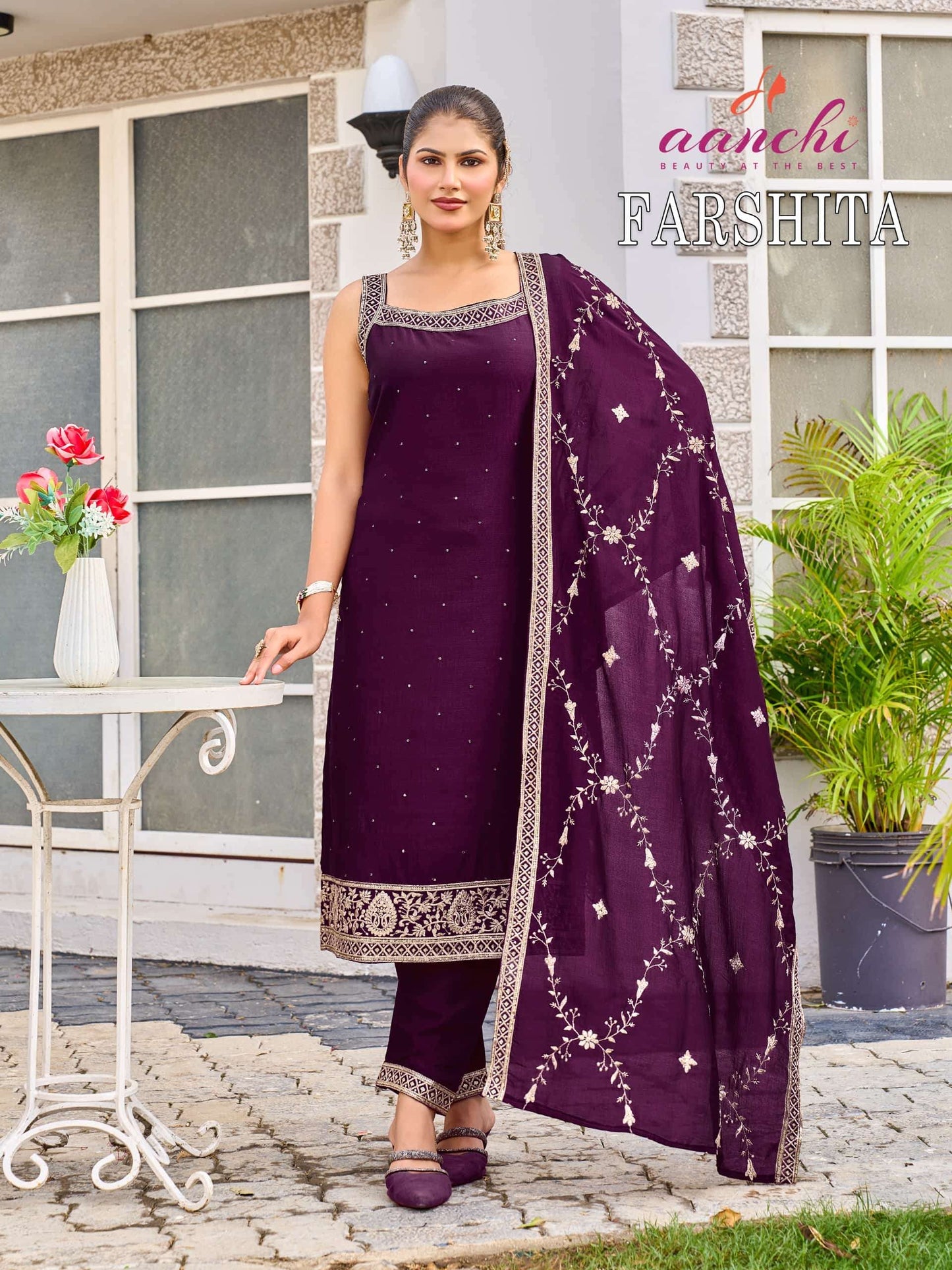 AANCHI FARSHITA Vichitra Silk Embroidered Stitched Punjabi Suit Set Wholesale Collection