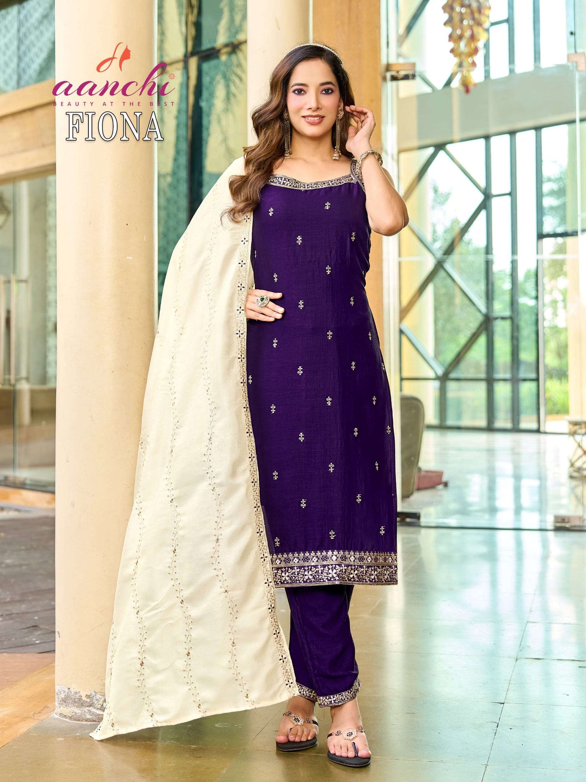 Aanchi Fiona Vol-1 Vichitra Silk Embroidered Work Stitched Salwar Suit