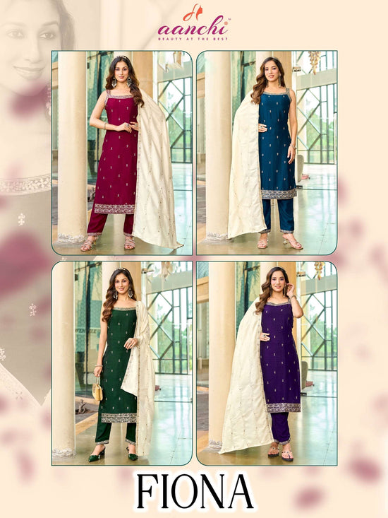 Aanchi Fiona Vol-1 Vichitra Silk Embroidered Work Stitched Salwar Suit