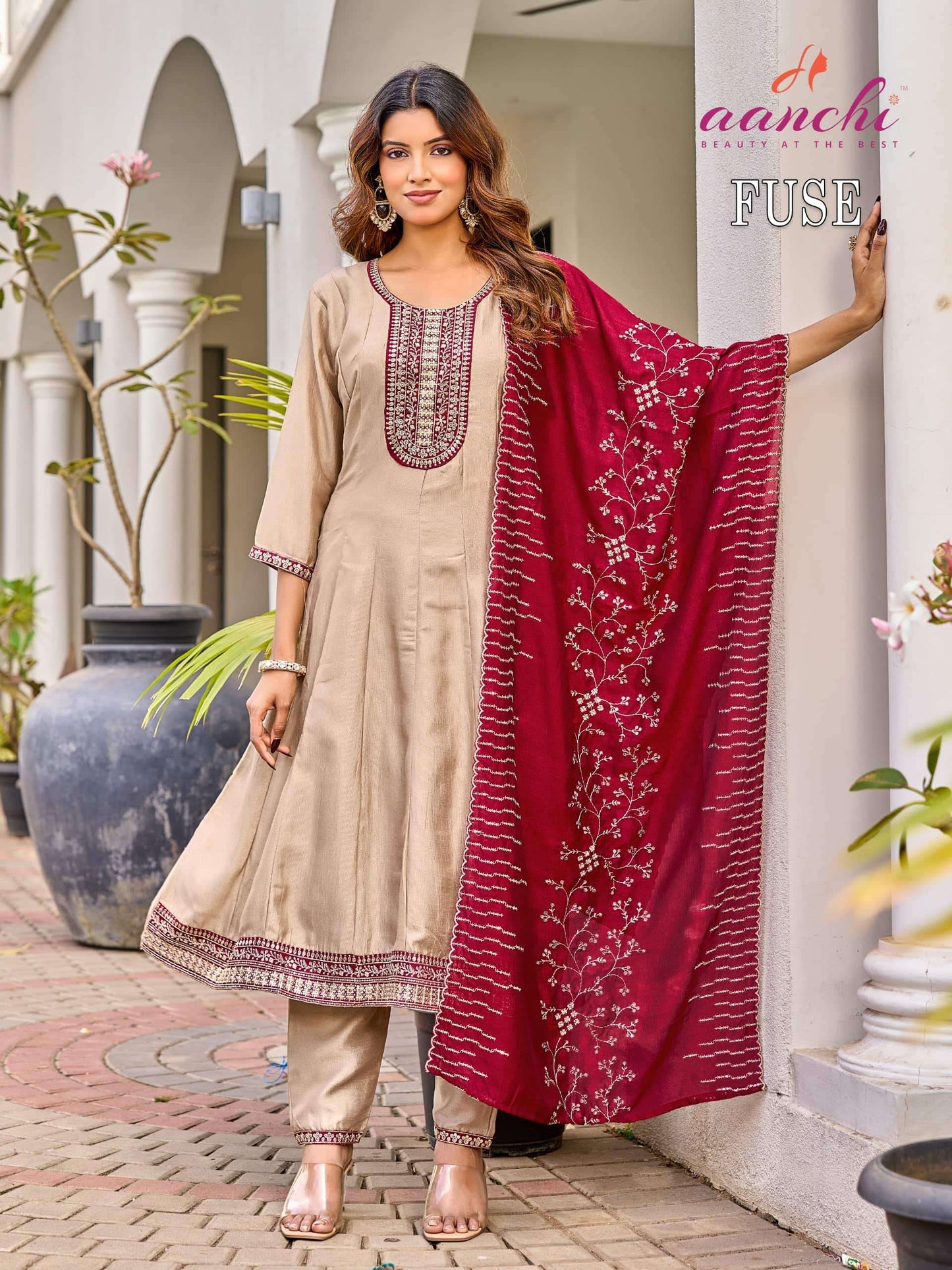 Aanchi Fuse Vichitra Silk Anarkali Dress