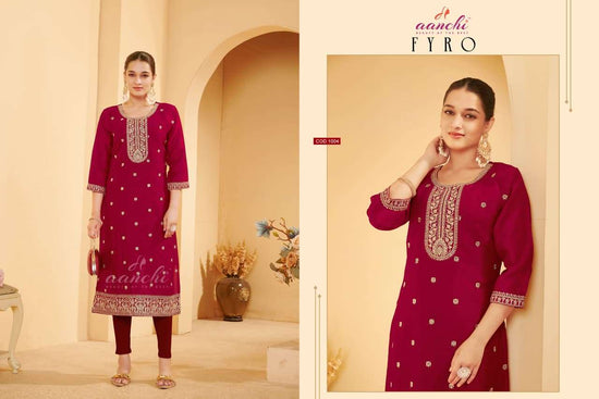 AANCHI FYRO Vichitra Silk Embroidered Kurti - Amrah Wholesale